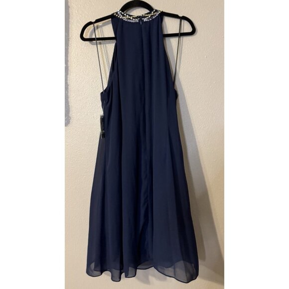 SLNY Evenings 14 Dress Blue Crystal Crew Neck Wedding Cruise Party Event NEW - Picture 9 of 13
